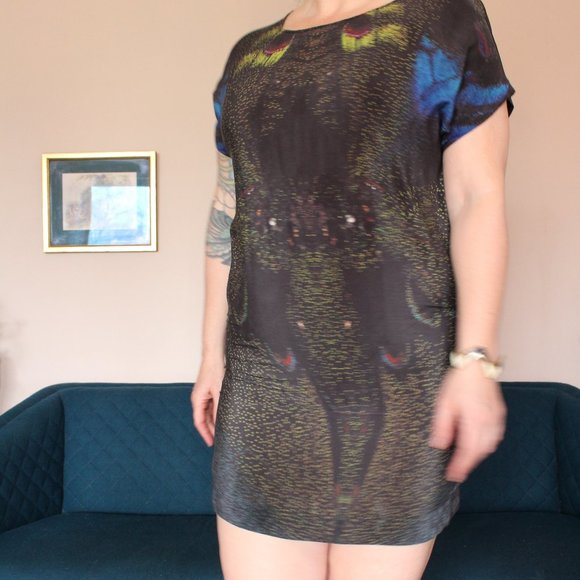 Butterfly Print Silk Top/Dress Vintage - Picture 4 of 11